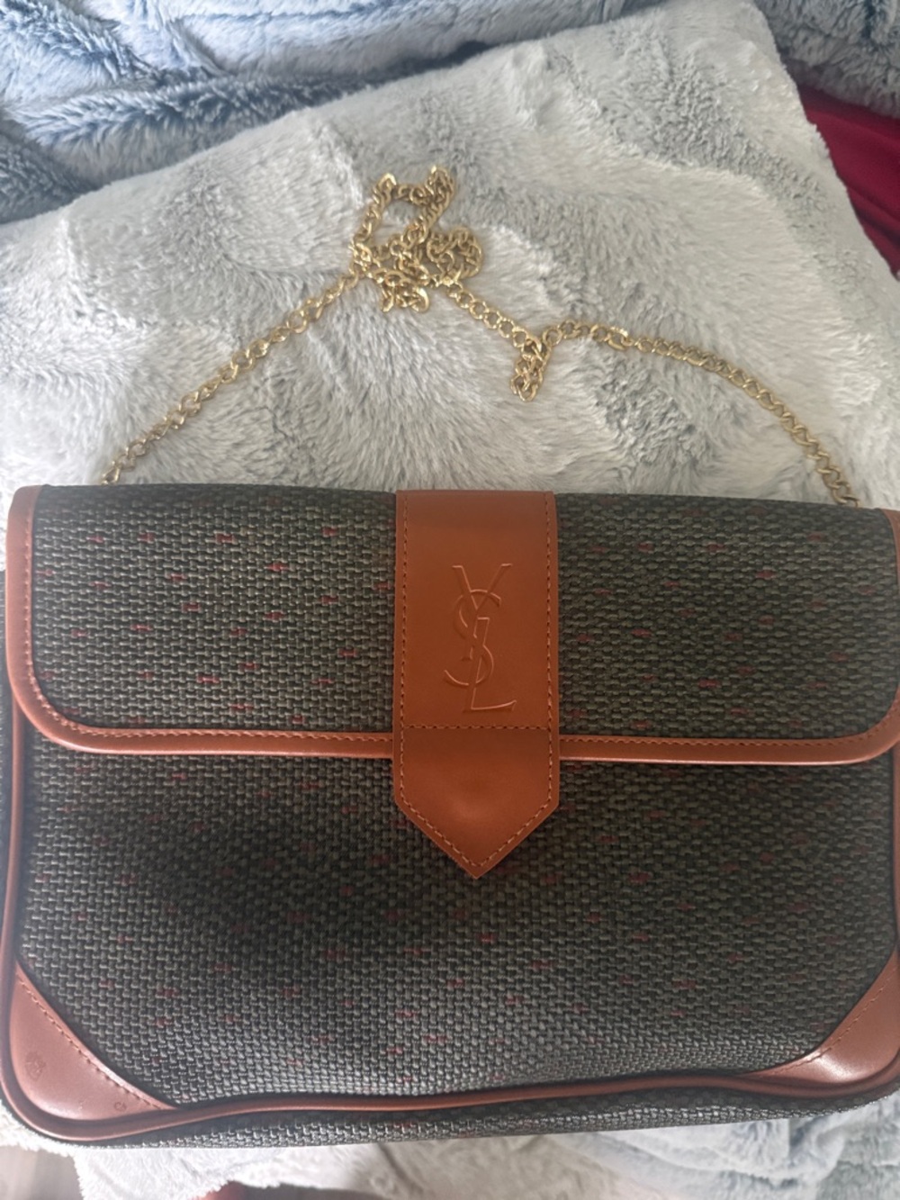 Fashion Bag with  Brown Trim Black Woven Shoulder Bag with Gold Chain